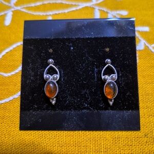 Elegant Vintage Sterling Silver and Amber Earrings